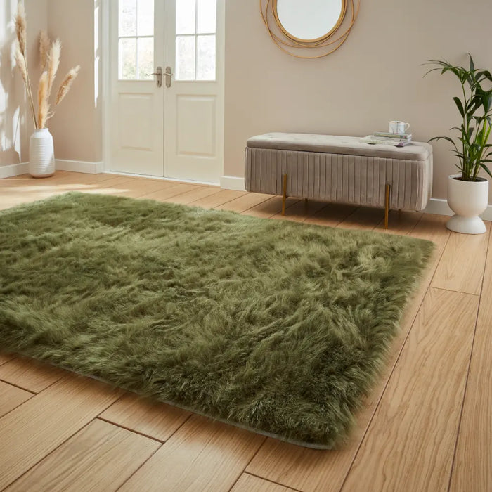 Polar Plush Olive Green Soft Shaggy Rug Green Rug — RugsDirect Online