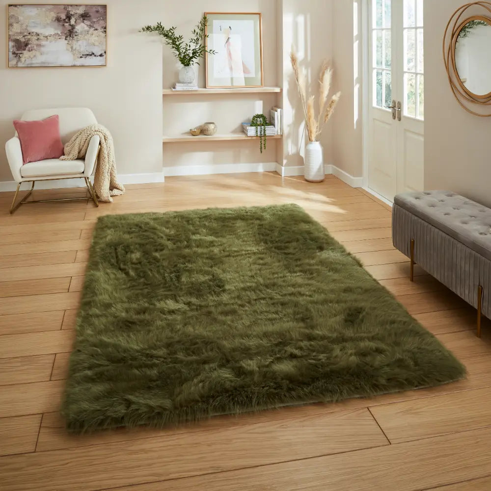 Polar Plush Olive Green Soft Shaggy Rug Green Rug — RugsDirect Online