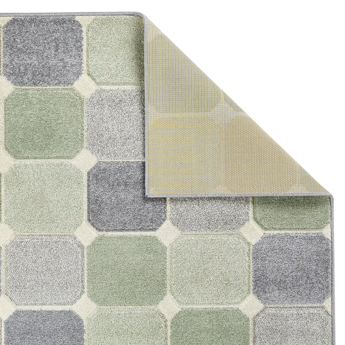 Oriental Weavers portland 172 g Green, Grey, Cream Living Room Geometric Rug.