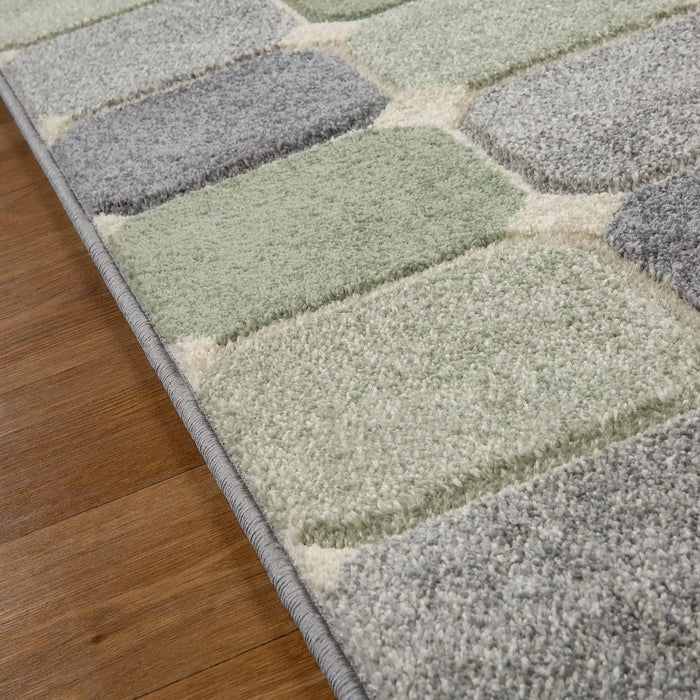 Oriental Weavers portland 172 g Green, Grey, Cream Living Room Geometric Rug.