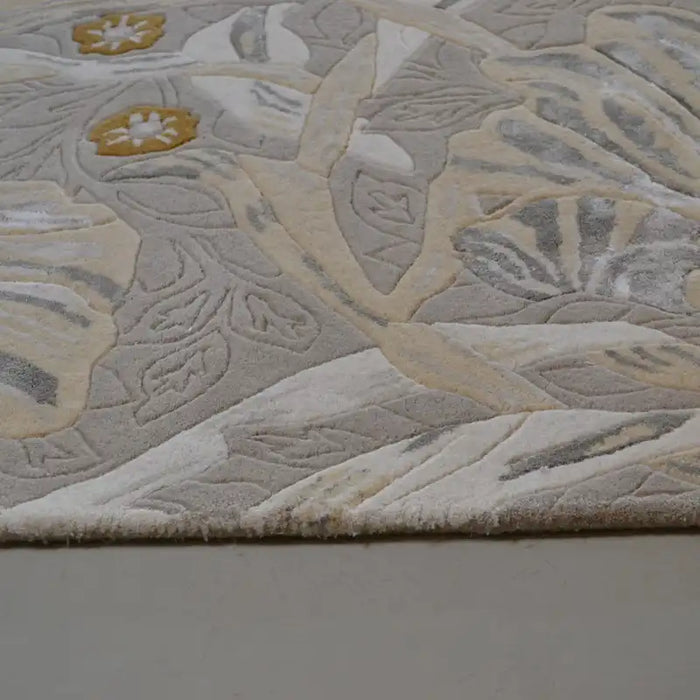 Morris & Co pimpernel pure linen 028701 Ivory, Multicoloured Living Room Wool Rug.