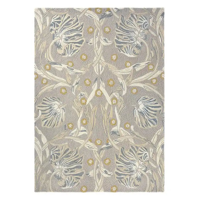 Morris & Co pimpernel pure linen 028701 Ivory, Multicoloured Living Room Wool Rug.
