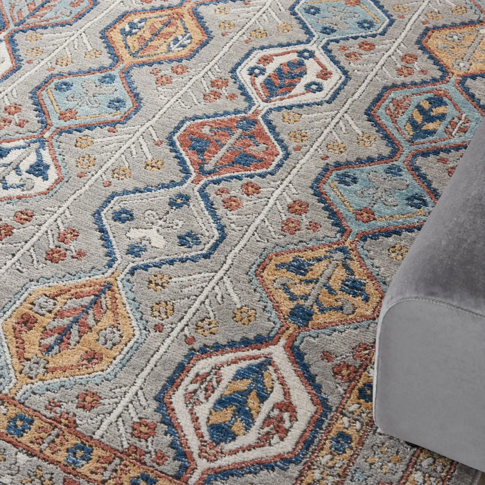 Nourison quarry qua15 grey multi Grey, Multicoloured Living Room Moroccan Rug.