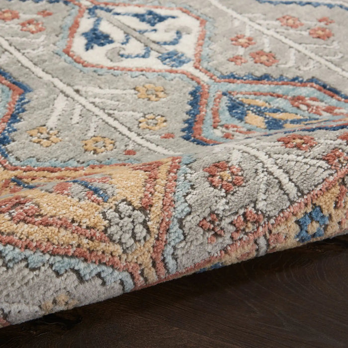 Nourison quarry qua15 grey multi Grey, Multicoloured Living Room Moroccan Rug.