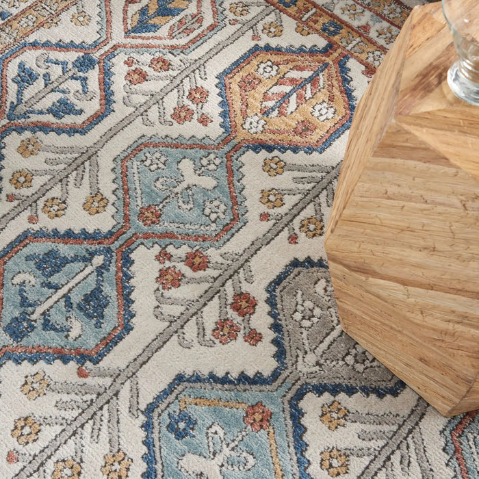 Nourison quarry qua15 ivory multi Ivory, Multicoloured Living Room Moroccan Rug.