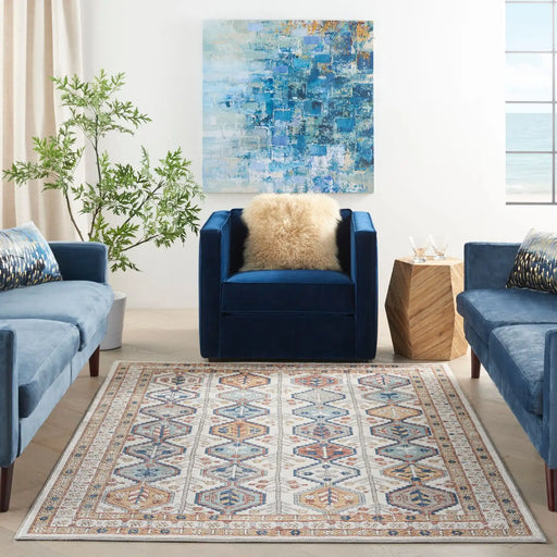 Nourison quarry qua15 ivory multi Ivory, Multicoloured Living Room Moroccan Rug.