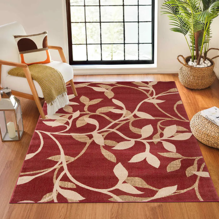 Boho Rug Simple Red BALSAM Scandi Traditional Boho Tan Rug Red Rug — RugsDirect Online