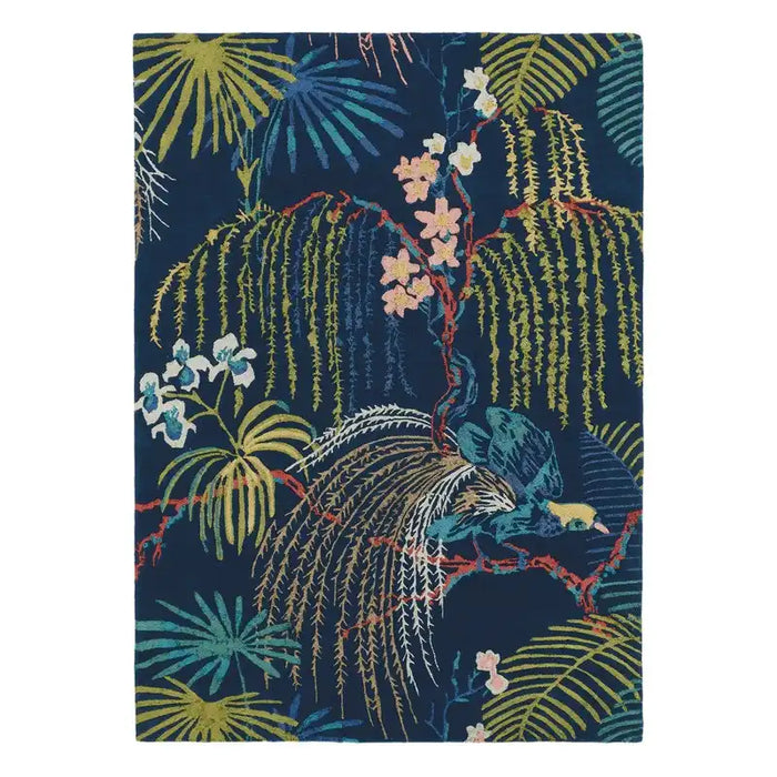 Sanderson sanderson rainforest tropical night 50708 Blue, Multicoloured Living Room Wool Rug.