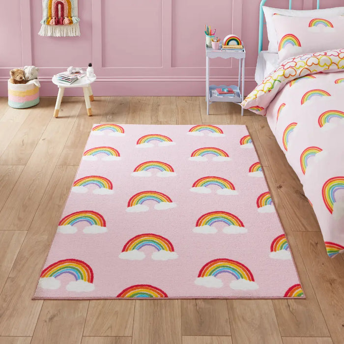 Catherine Lansfield Rainbow Hearts Pink - Washable