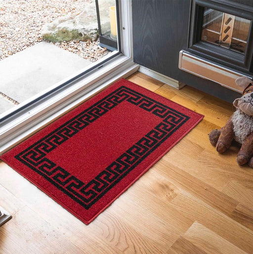 Serdim Rugs gel back 413 red black Black, Red Living Room Geometric Rug.