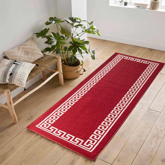 Serdim Rugs gel back 413 red cream Red, Cream Living Room Geometric Rug.
