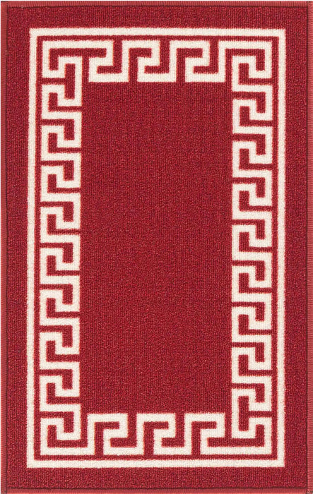 Serdim Rugs gel back 413 red cream Red, Cream Living Room Geometric Rug.