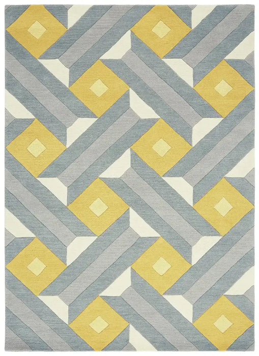 Asiatic reef rf01 motif ochre grey Grey, Yellow Living Room Wool Rug.