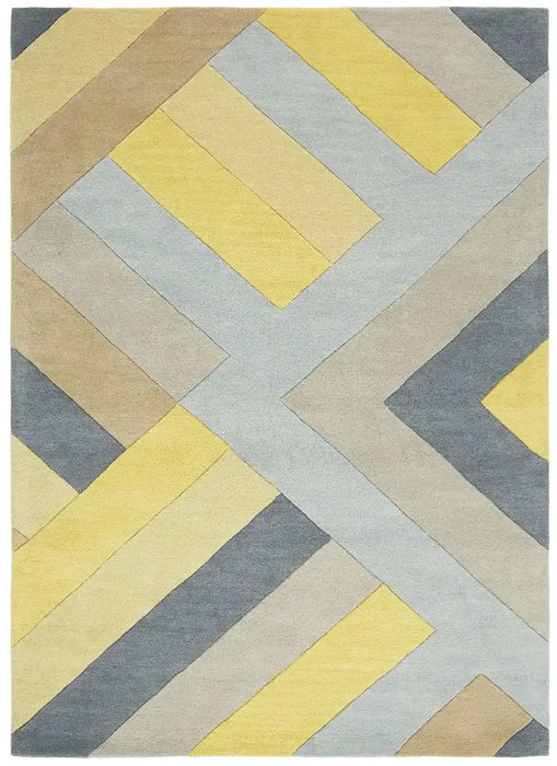 Asiatic reef rf02 big zig ochre grey Grey, Yellow, Multicoloured Living Room Wool Rug.