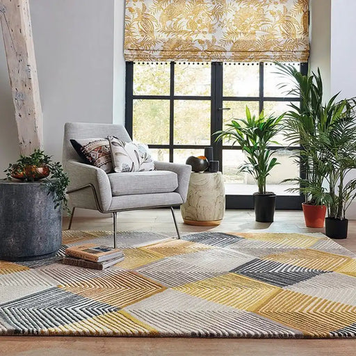 Harlequin harlequin rhythm saffron 40906 Yellow, Multicoloured Living Room Wool Rug.