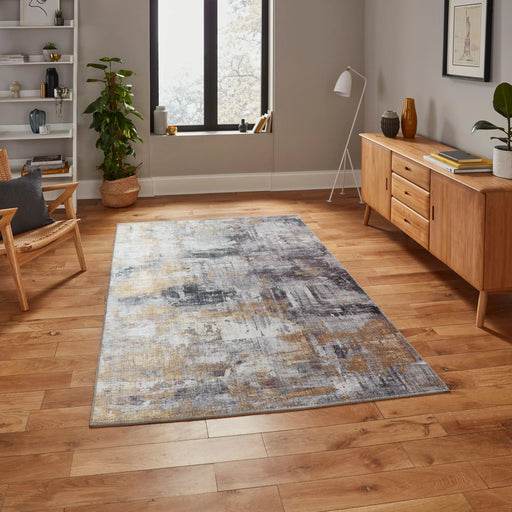 Think Rugs rio g4719 grey yellow Grey, Yellow Living Room Flat Weave Rug.