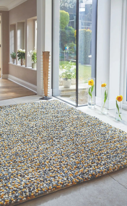 Origins rocks shaggy ochre Yellow, Multicoloured Living Room Wool Rug.