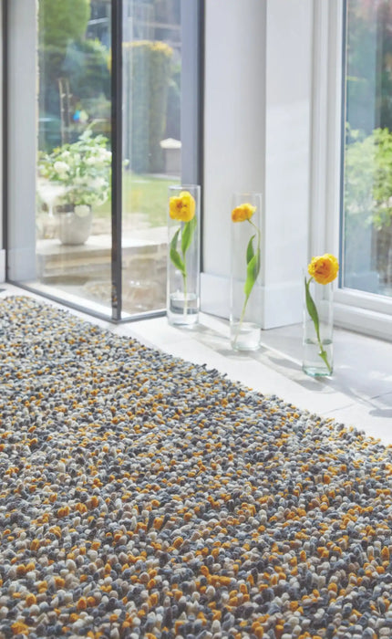 Origins rocks shaggy ochre Yellow, Multicoloured Living Room Wool Rug.