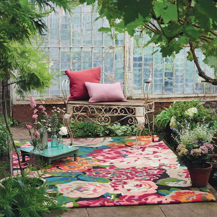 Sanderson sanderson rose and peony cerise 45005 Multicoloured, Pink Living Room Wool Rug.
