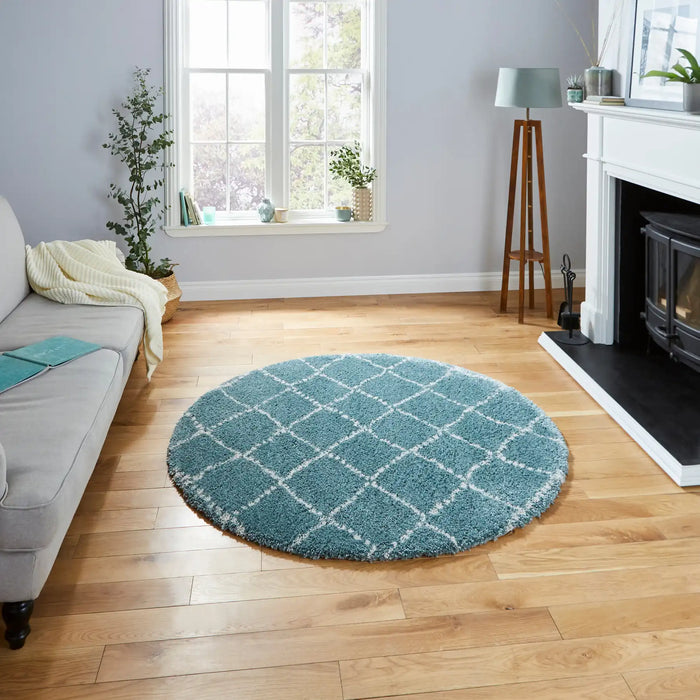Think Rugs royal nomadic 5413 teal champange Blue, Teal Living Room Shaggy Rug.