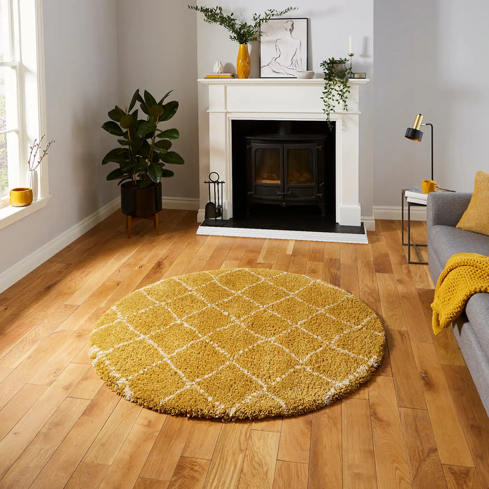 Think Rugs royal nomadic 5413 yellow Yellow Living Room Shaggy Rug.