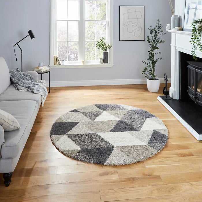 Think Rugs royal nomadic 7611 beige grey Grey, Beige Living Room Shaggy Rug.