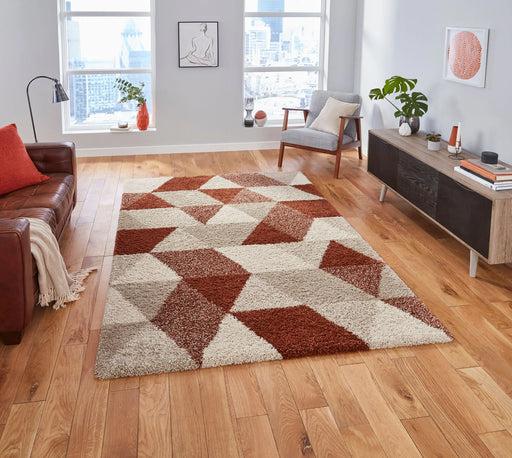 Think Rugs royal nomadic 7611 beige rust Beige, Orange Living Room Shaggy Rug.