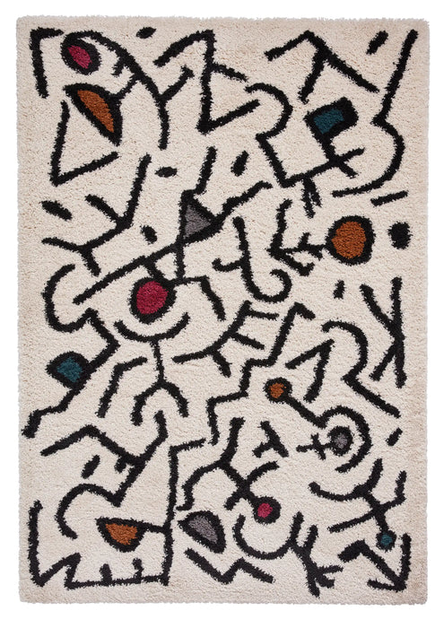Think Rugs royal nomadic a637 cream black multi Black, Multicoloured, Cream Living Room Shaggy Rug.