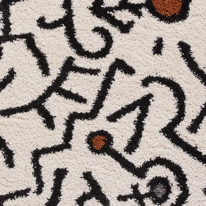Think Rugs royal nomadic a637 cream black multi Black, Multicoloured, Cream Living Room Shaggy Rug.