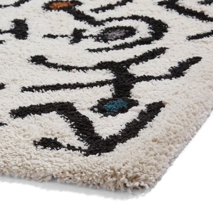 Think Rugs royal nomadic a637 cream black multi Black, Multicoloured, Cream Living Room Shaggy Rug.