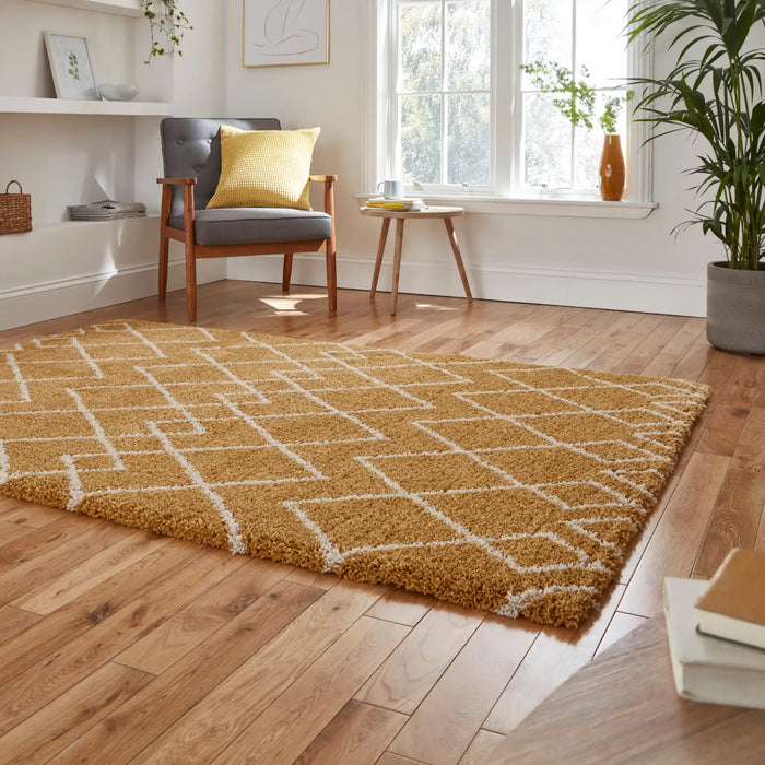 Think Rugs royal nomadic a638 yellow Yellow Living Room Shaggy Rug.