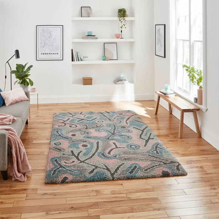 Think Rugs royal nomadic a641 pastel multi Grey, Multicoloured Living Room Shaggy Rug.