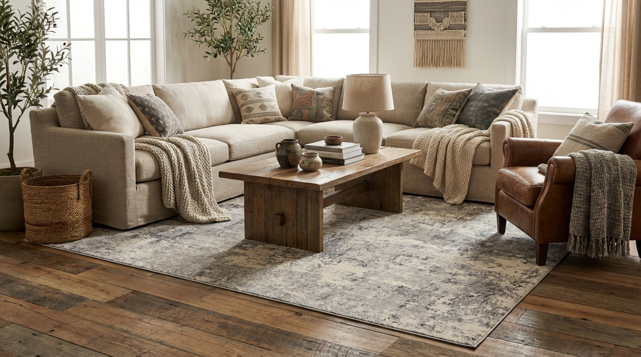 Rustic Textures RUS07 Grey Beige Rug