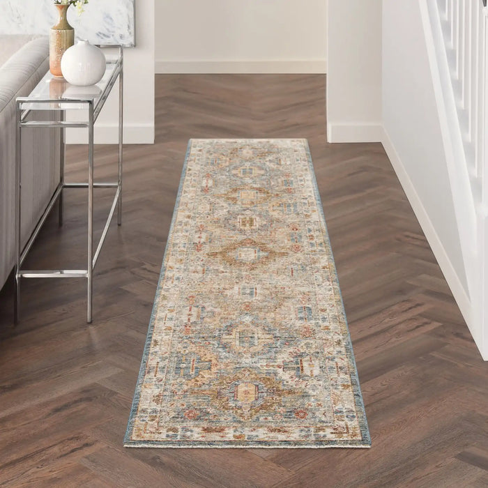 Nourison sahar shr01 blue Blue, Multicoloured Living Room Moroccan Rug.