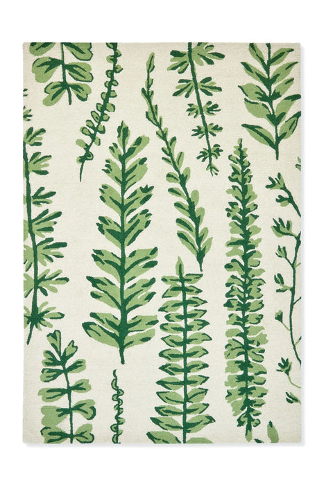 Scion scion screen printed ferns juniper 125907 Green, Cream Living Room Geometric Rug.