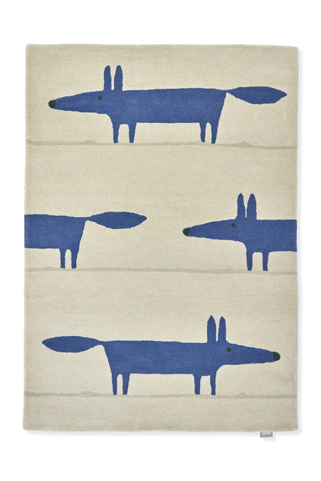 Scion scion hand tufted mr fox pebble denim 025328 Blue, Cream Living Room Wool Rug.
