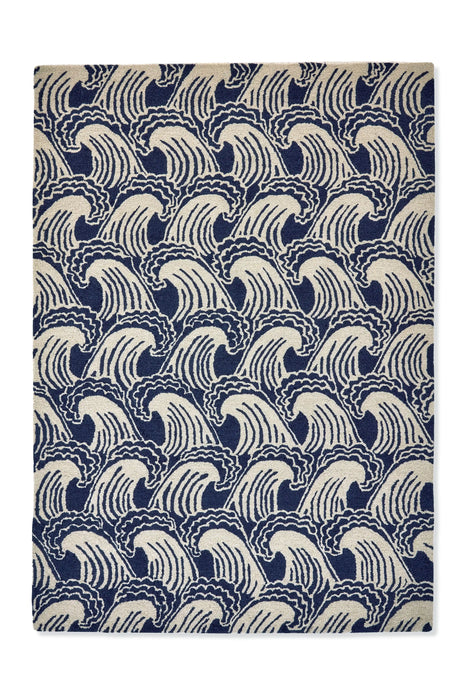 Scion scion screen printed ride the wave denim 125608 Blue Living Room Geometric Rug.