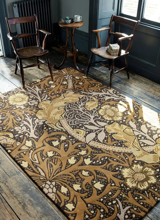 Morris & Co seaweed seaweed charcoal mustard 127006 Grey, Yellow Living Room Wool Rug.