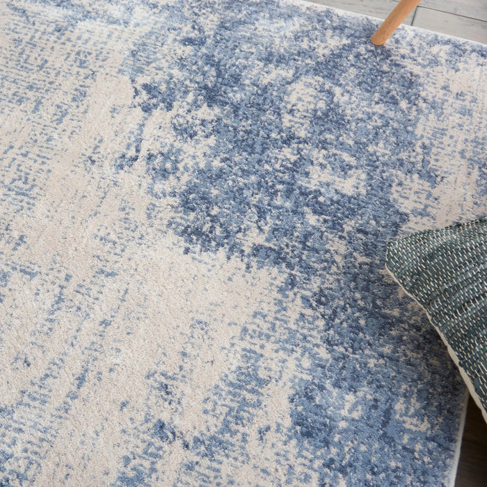 Nourison silky textures sly01 ivory blue Blue, Ivory Living Room Geometric Rug.