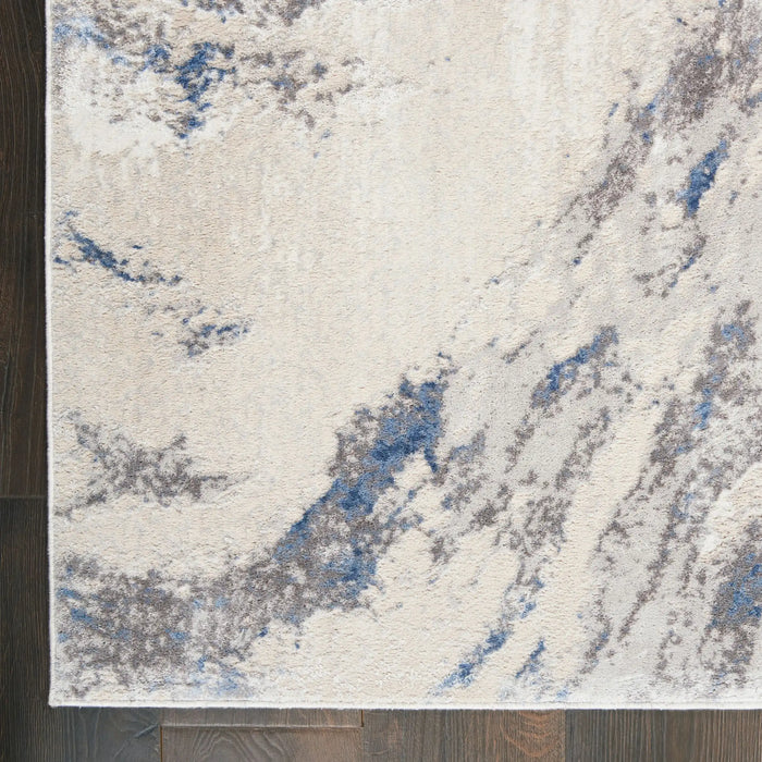 Nourison silky textures sly03 blue ivory grey Blue, Grey, Ivory Living Room Geometric Rug.
