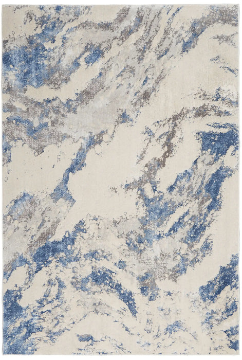 Nourison silky textures sly03 blue ivory grey Blue, Grey, Ivory Living Room Geometric Rug.