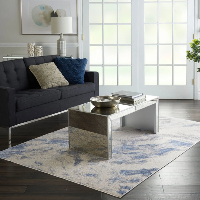 Nourison silky textures sly03 blue ivory grey Blue, Grey, Ivory Living Room Geometric Rug.