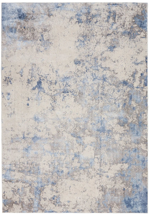 Nourison silky textures sly04 blue ivory grey Blue, Grey, Ivory Living Room Geometric Rug.