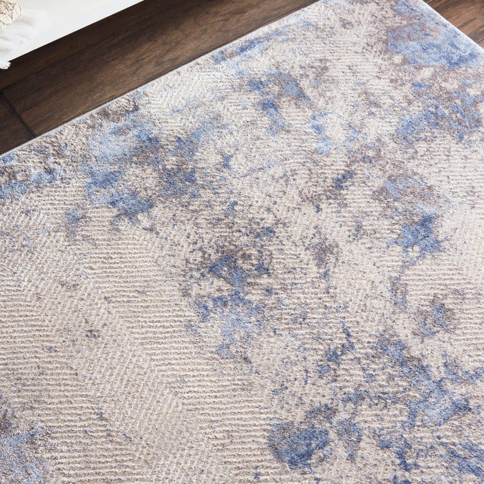 Nourison silky textures sly04 blue ivory grey Blue, Grey, Ivory Living Room Geometric Rug.