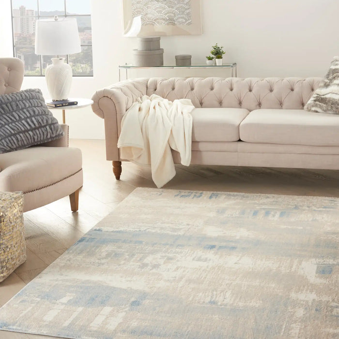 Nourison solace sla08 ivory grey blue Blue, Grey, Ivory Living Room Geometric Rug.
