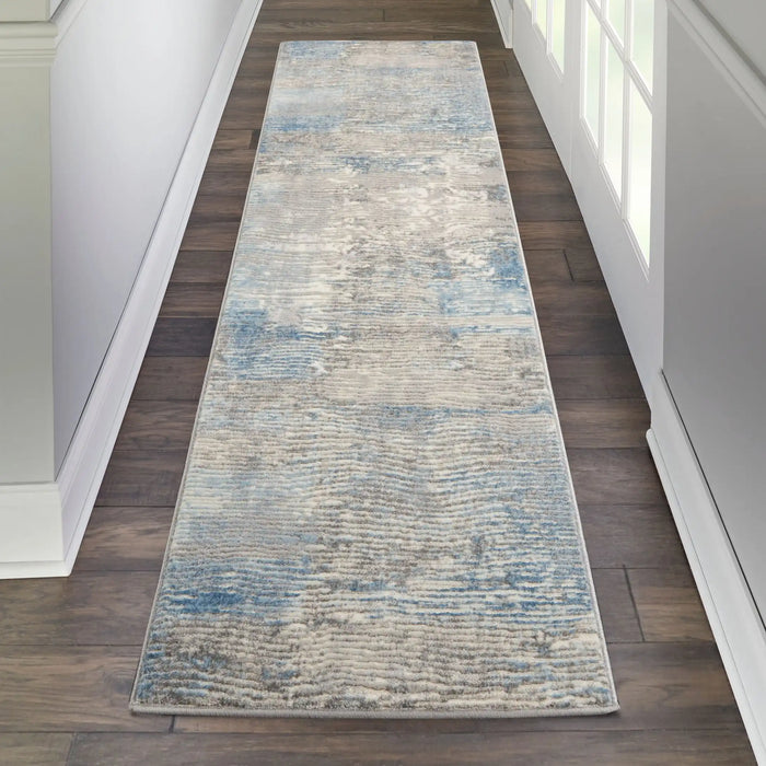Nourison solace sla01 ivory grey blue Blue, Grey, Ivory, Multicoloured Living Room Geometric Rug.