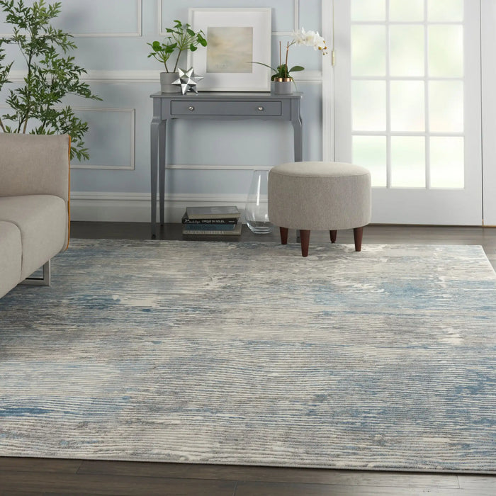 Nourison solace sla01 ivory grey blue Blue, Grey, Ivory, Multicoloured Living Room Geometric Rug.