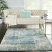 Nourison solace sla02 ivory grey blue Blue, Grey, Ivory Living Room Geometric Rug.