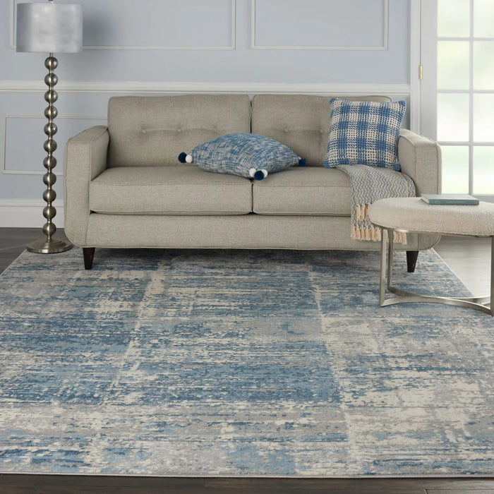 Nourison solace sla02 ivory grey blue Blue, Grey, Ivory Living Room Geometric Rug.