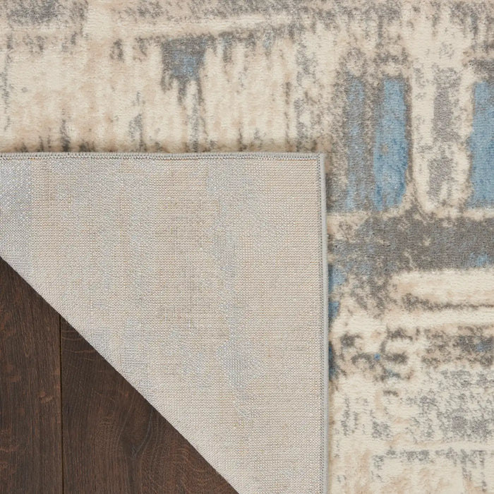 Nourison solace sla07 ivory grey blue Blue, Grey, Ivory Living Room Geometric Rug.